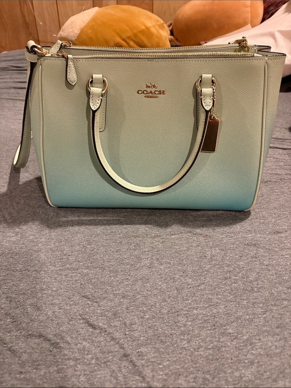 COACH Pebbled Leather Satchel in Light Cream with Gold Hardware